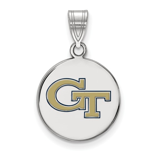 Georgia Tech Enamel Disc Pendant 5/8in Sterling Silver