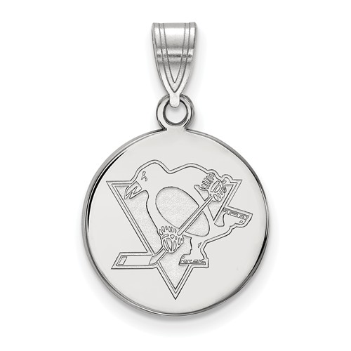 10k White Gold 5/8in Pittsburgh Penguins Round Pendant