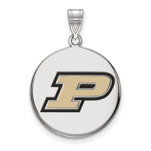 Sterling Silver Purdue University P Enamel Disc Pendant 1in