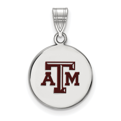 Sterling Silver 5/8in Texas A&M University Enamel Disc Pendant