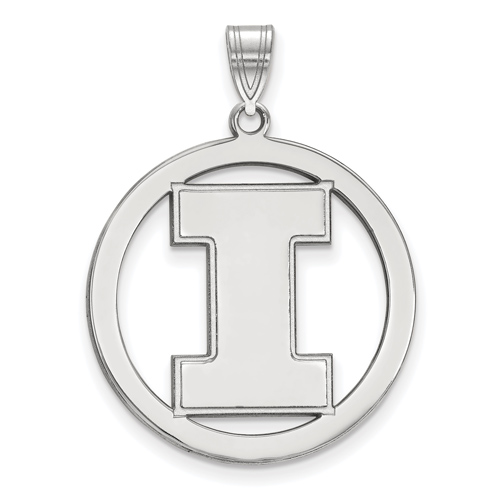 Sterling Silver 1in University of Illinois Logo Pendant in Circle