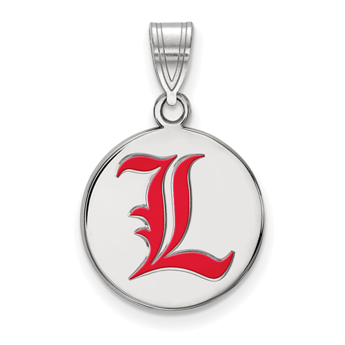 Sterling Silver 5/8in University of Louisville L Round Enamel Pendant