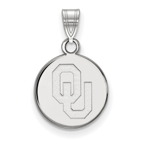 10kt White Gold 1/2in University of Oklahoma OU Round Pendant
