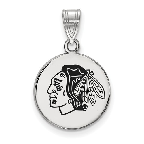 Chicago Blackhawks Enamel Round Pendant 5/8in Sterling Silver