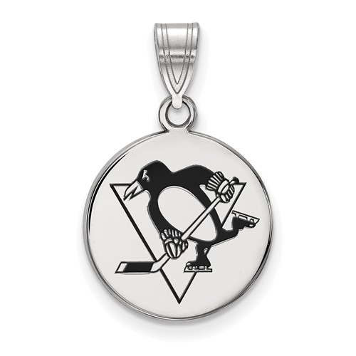 Sterling Silver 5/8in Pittsburgh Penguins Round Enamel Pendant