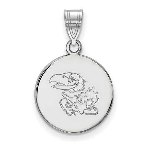 Sterling Silver 5/8in University of Kansas Round Pendant
