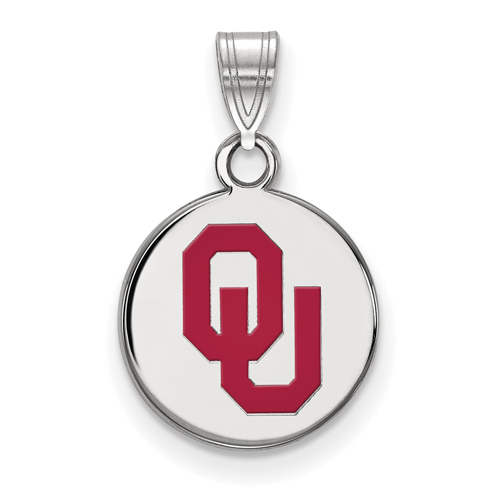 Sterling Silver 1/2in University of Oklahoma OU Round Enamel Pendant