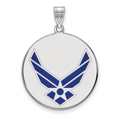 Sterling Silver Blue Enamel US Air Force Symbol Disc Pendant 1in