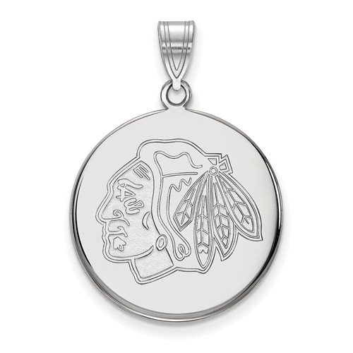 Chicago Blackhawks Round Pendant 3/4in Sterling Silver