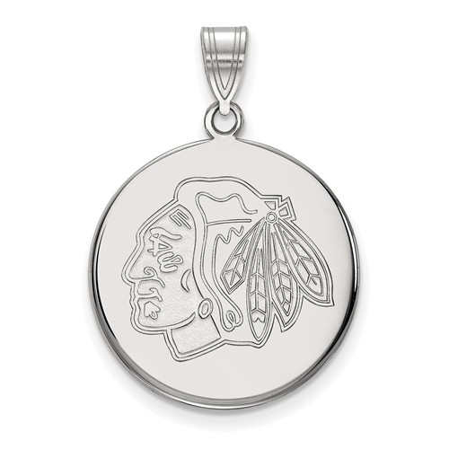 Chicago Blackhawks Round Pendant 3/4in 10k White Gold