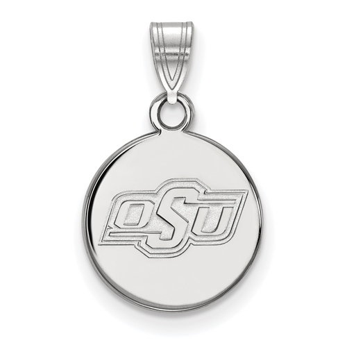 10kt White Gold 1/2in Oklahoma State University OSU Round Pendant