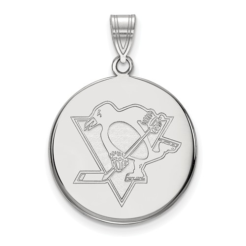 10k White Gold 3/4in Pittsburgh Penguins Round Pendant