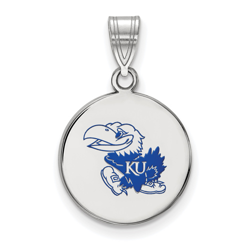 Sterling Silver 5/8in University of Kansas Jayhawk Enamel Pendant
