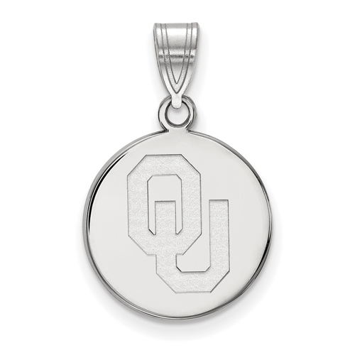 Sterling Silver 5/8in University of Oklahoma OU Disc Pendant