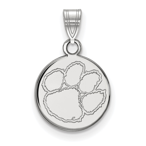 Sterling Silver 1/2in Clemson University Paw Disc Pendant
