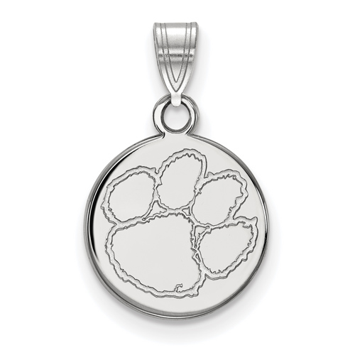 10kt White Gold 1/2in Clemson University Paw Disc Pendant