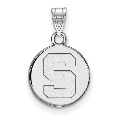 Michigan State University Round Block S Pendant 1/2in 10k White Gold