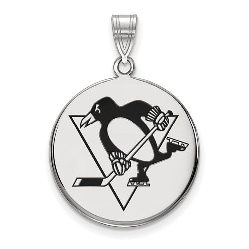 Sterling Silver 3/4in Pittsburgh Penguins Round Enamel Pendant