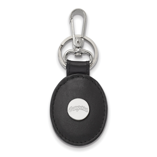 Silver Washington State University State Black Leather Key Chain