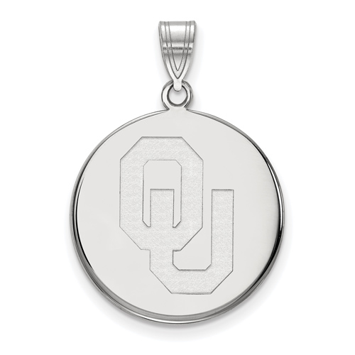 10kt White Gold 3/4in University of Oklahoma OU Disc Pendant