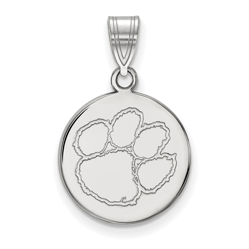 Sterling Silver 5/8in Clemson University Paw Round Pendant