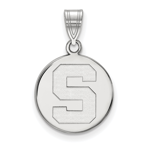 Sterling Silver 5/8in Michigan State University Block S Round Pendant