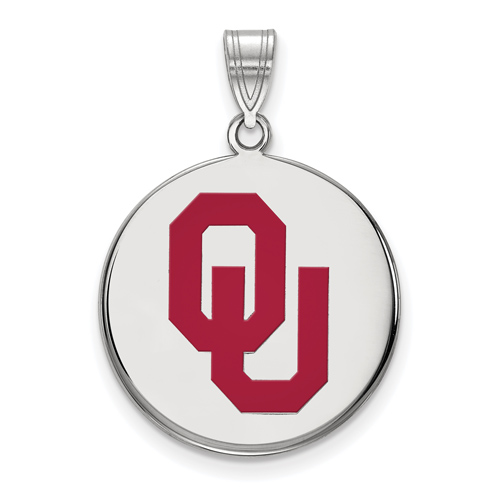 Sterling Silver 3/4in University of Oklahoma OU Enamel Disc Pendant