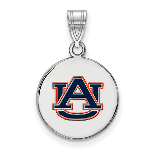Sterling Silver 5/8in Auburn University Enamel Round Pendant