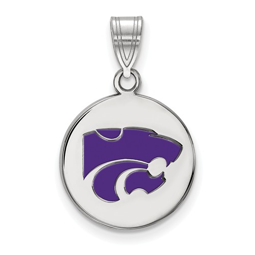Kansas State University Enamel Round Pendant 5/8in Sterling Silver