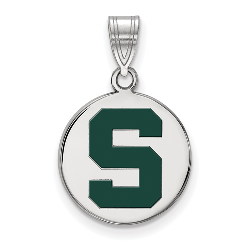 Sterling Silver 5/8in Michigan State Block S Enamel Round Pendant