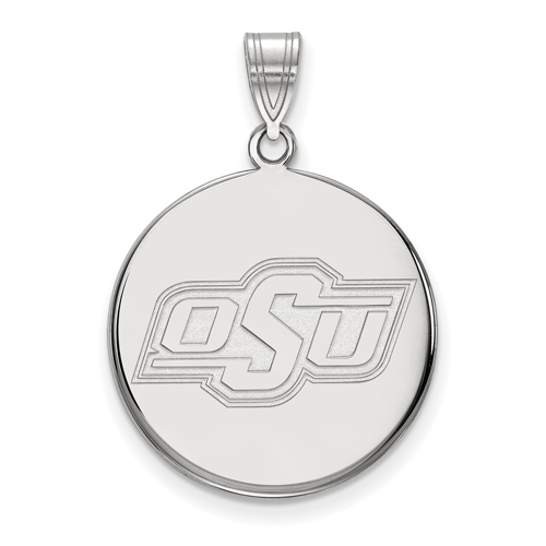 10kt White Gold 3/4in Oklahoma State University OSU Disc Pendant