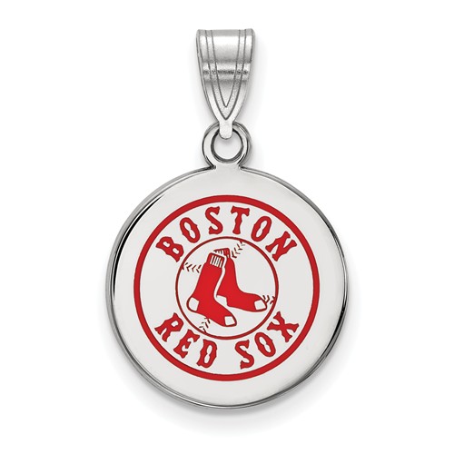 Sterling Silver 5/8in Boston Red Sox Enamel Disc Pendant