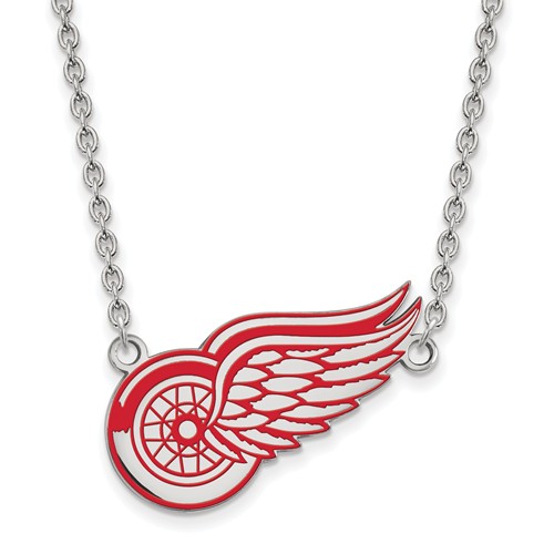 Sterling Silver Detroit Red Wings Enamel Necklace