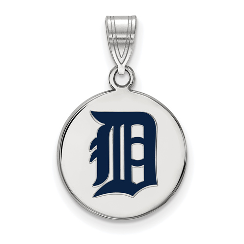 Sterling Silver 5/8in Detroit Tigers Enamel Disc Pendant