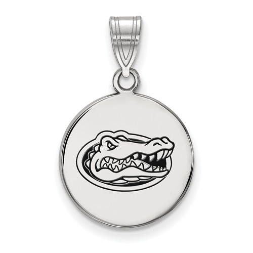 Silver 5/8in University of Florida Gator Head Enamel Disc Pendant