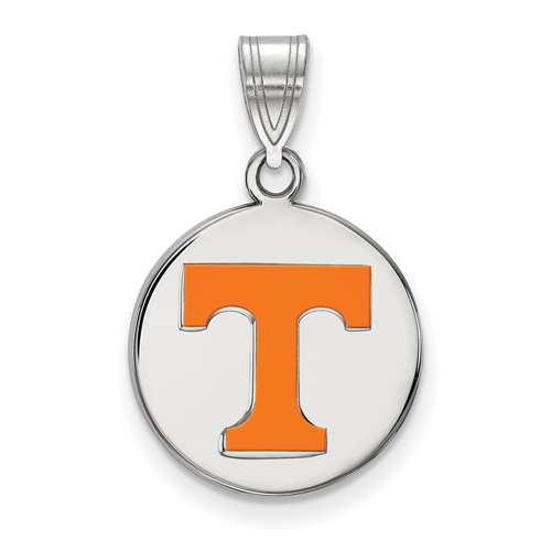 Sterling Silver 5/8in University of Tennessee T Enamel Disc Pendant