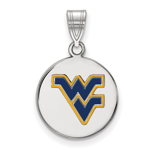 Sterling Silver 5/8in West Virginia University WV Enamel Disc Pendant