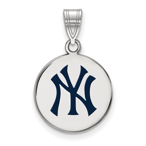 Sterling Silver 5/8in New York Yankees Medium Enamel Disc Pendant