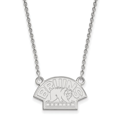 14k White Gold Small Boston Bruins Pendant with 18in Chain