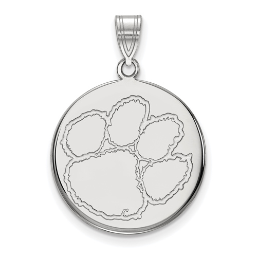 10kt White Gold 3/4in Clemson University Round Pendant
