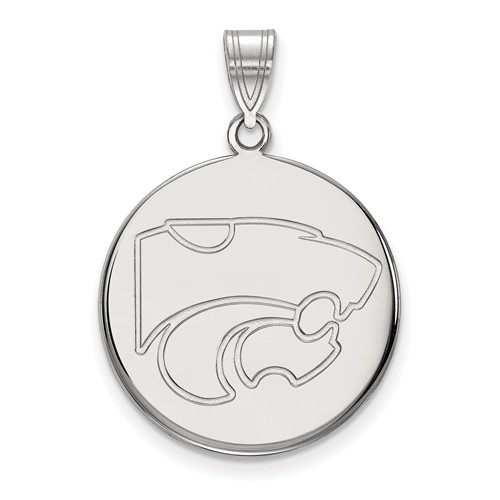 Kansas State University Round Pendant 3/4in 14k White Gold
