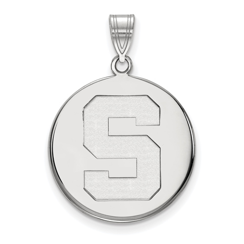 14kt White Gold 3/4in Michigan State University Block S Round Pendant
