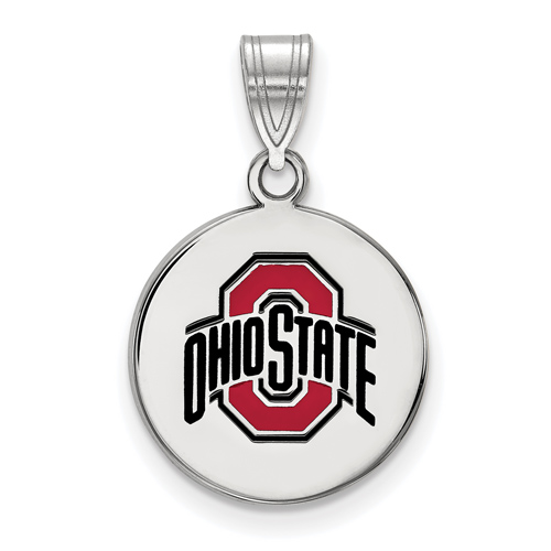 Sterling Silver 5/8in Ohio State University Enamel Disc Pendant