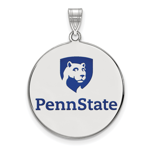 Sterling Silver 1in Penn State University Round Lion Shield Enamel Pendant