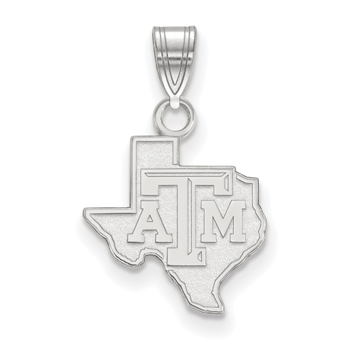10kt White Gold 1/2in Texas A&M University State Outline Pendant
