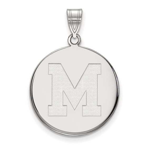 Sterling Silver University of Memphis M Disc Pendant 7/8in