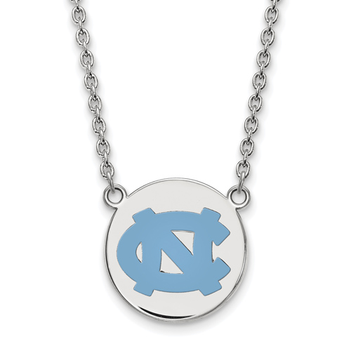 Silver University of North Carolina NC Enamel Disc 18in Necklace