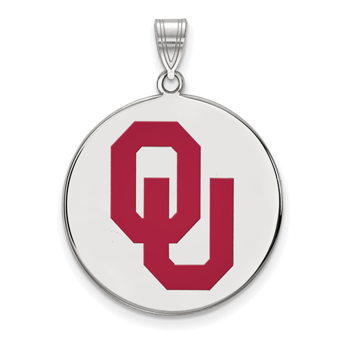 Sterling Silver 1in University of Oklahoma OU Round Enamel Pendant