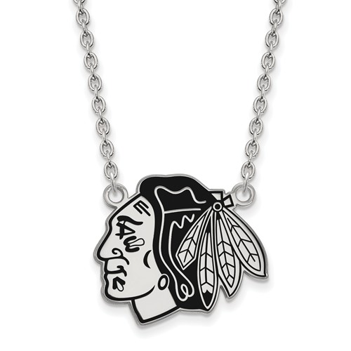 Chicago Blackhawks Enamel Necklace 3/4in Sterling Silver