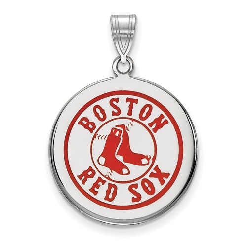 Sterling Silver 3/4in Boston Red Sox Enamel Disc Pendant